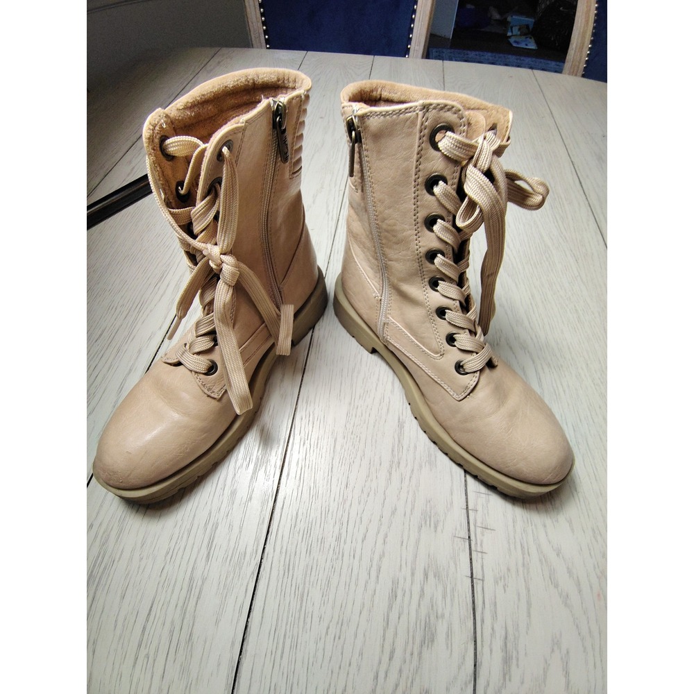 Earth Origins 4Earth Women Beige Tan Lace Up Side Zip Lug Sole Combat Boots 7.5